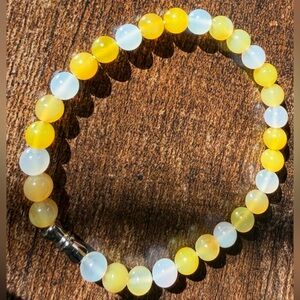 NEW Natural Yanyuan Agate bright yellow and white beads Bracelet – 6mm Beads